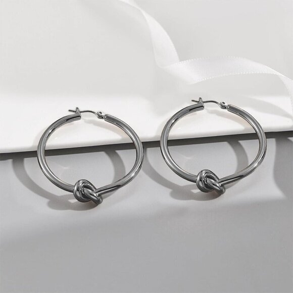 18K Black Plated Knot Hoop  Fashion Earrings  for Women - Picture 4 of 6